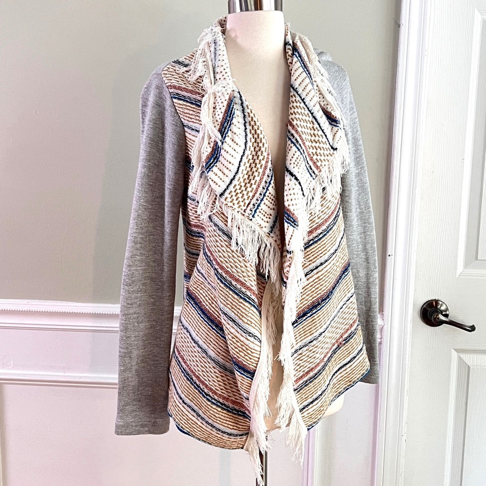 Dolan Cozy Cardigan S Womens Fringe Open Front Gray Boho Sweater Anthropologie